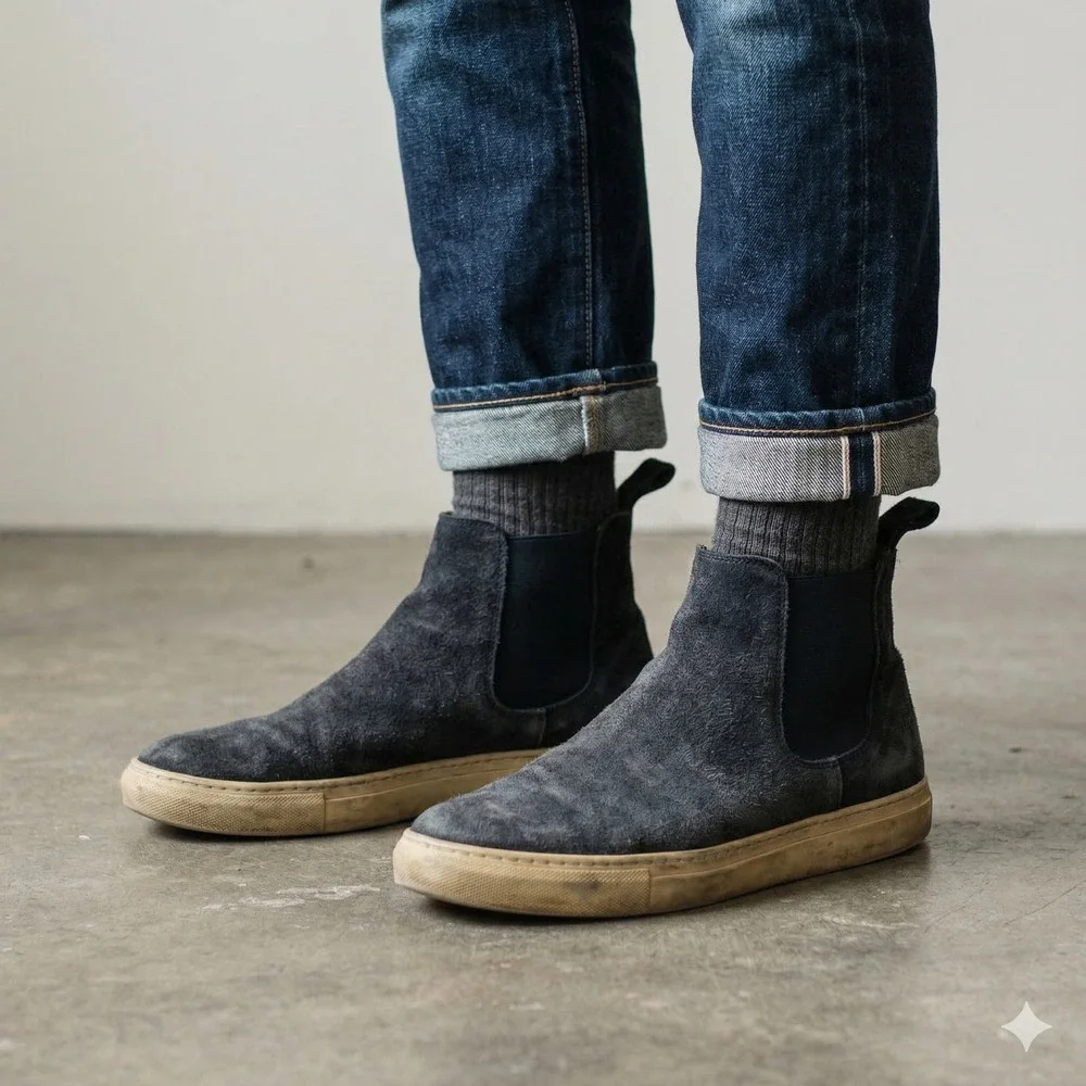 Sid Mashburn Chelsea Boots Mens 42 Navy Blue‎ Suede Made in Portugal Minimalist